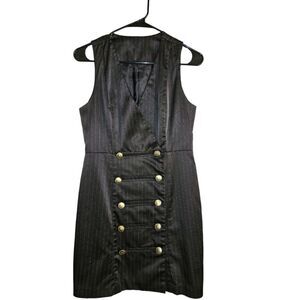 Black Satin Sleeveless Pin Striped Wrap Style Blazer Dress Size S